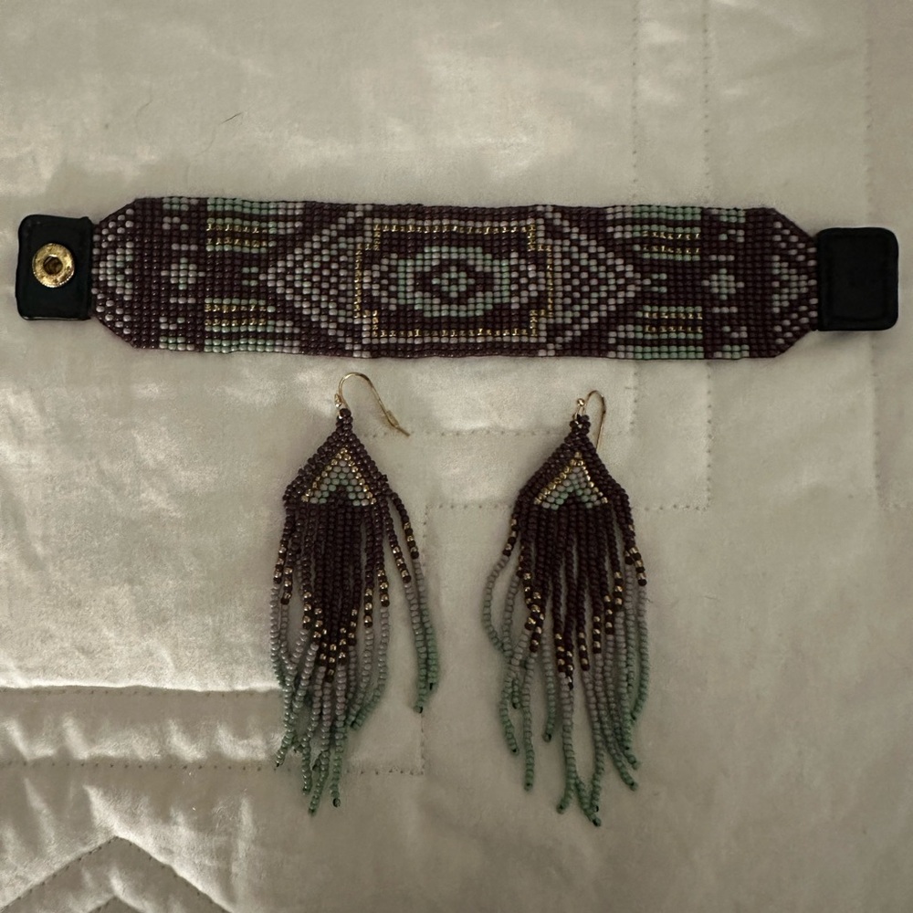 Beaded bracelet with matching earrings.
